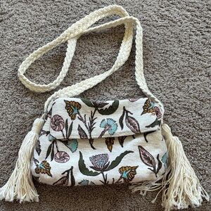 Universal Thread Cream Embroidered Floral Crossbody with Tassels